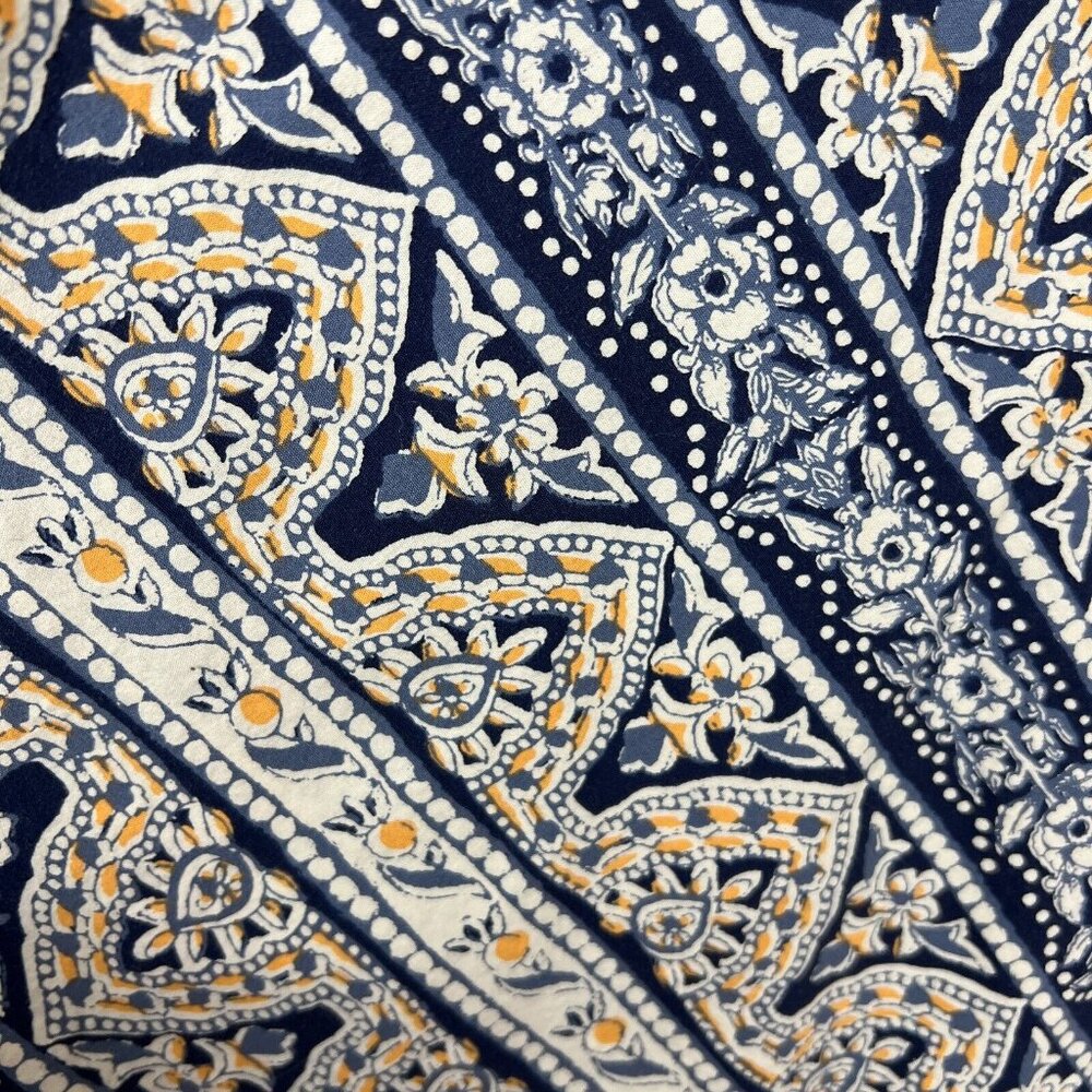 Eddie Bauer Midi Dress Womens 14 Blue Yellow Bandana Floral Print Cotton Stretch - Picture 14 of 14